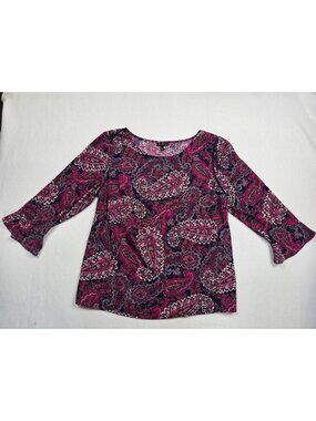 Talbots Petites Paisley Print 3/4 Bell Sleeve Blouse MP Multicolor Medium Petite